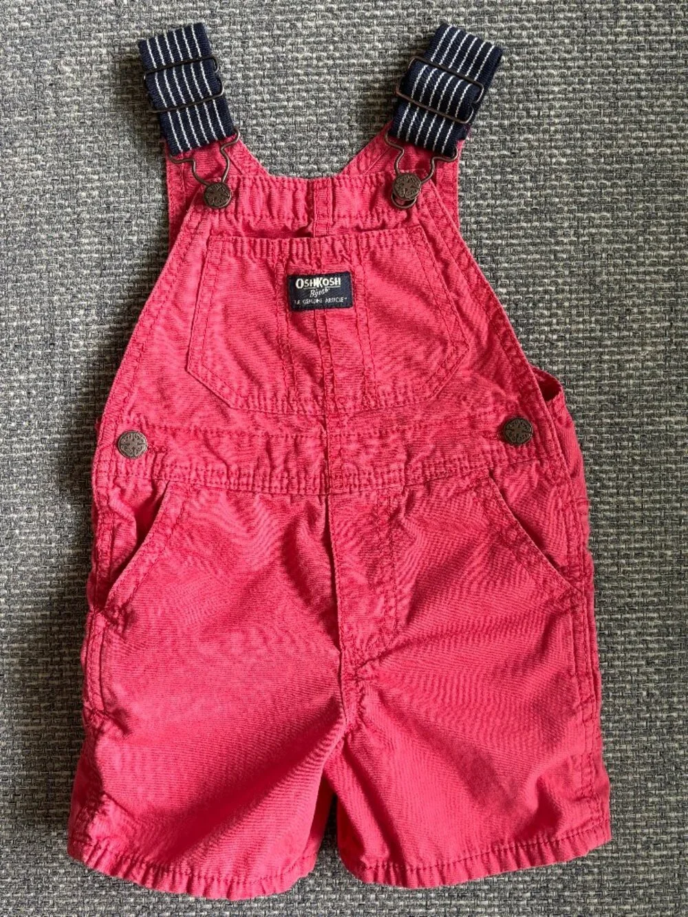 OshKosh B’gosh Red Shortalls Navy White Straps 2T Classic